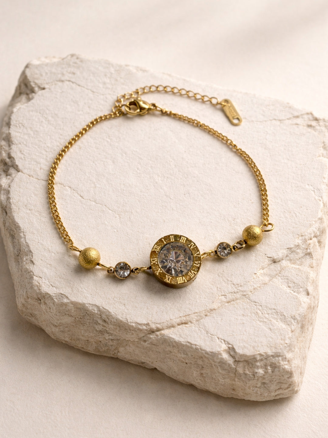 Roman CZ Studded Chain Bracelet – 18K Gold Plated Stainless Steel