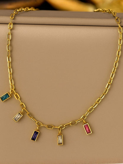Multicolor Studded Charms Necklace – 18K Gold Plated CZ Charm Chain