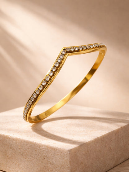 V Studded Cuff Bracelet in 18K Gold Plated Stainless Steel