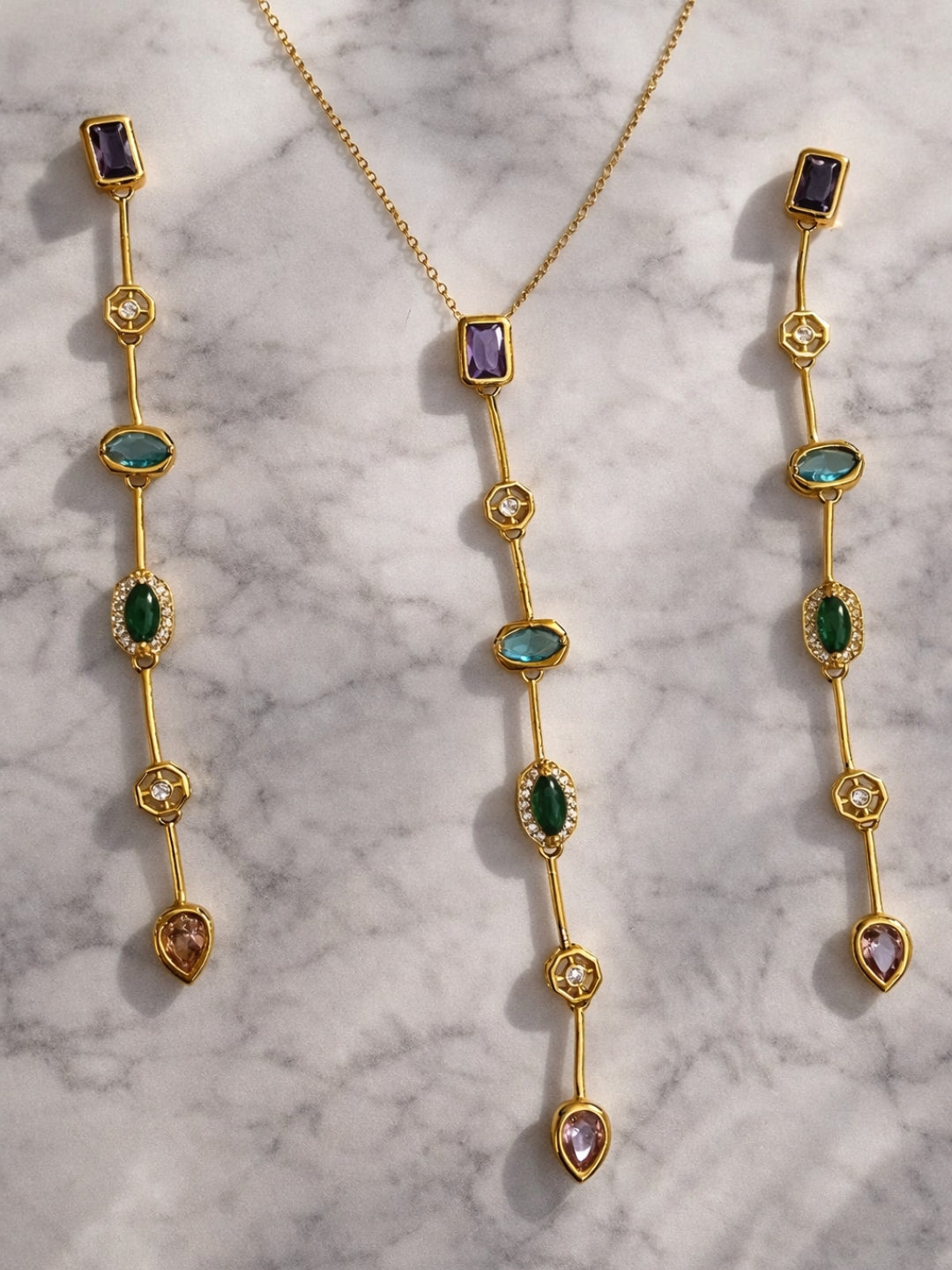 Multi Color Harmony Necklace & Earrings Set – 18K Gold Plated