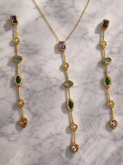 Multi Color Harmony Necklace & Earrings Set – 18K Gold Plated