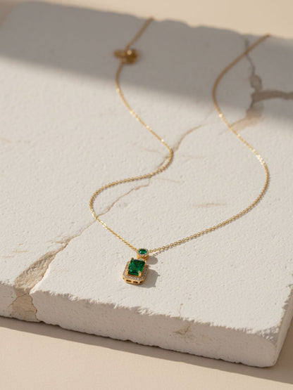 Emerald Moissanite Pendant Chain | 18K Gold Plated, Anti-Tarnish Jewelry