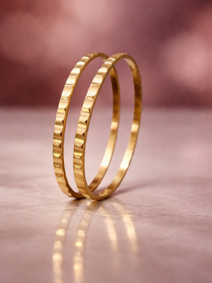 Quad Pinch Gold Bangles – 18K Gold Plated CZ Stackable Pair