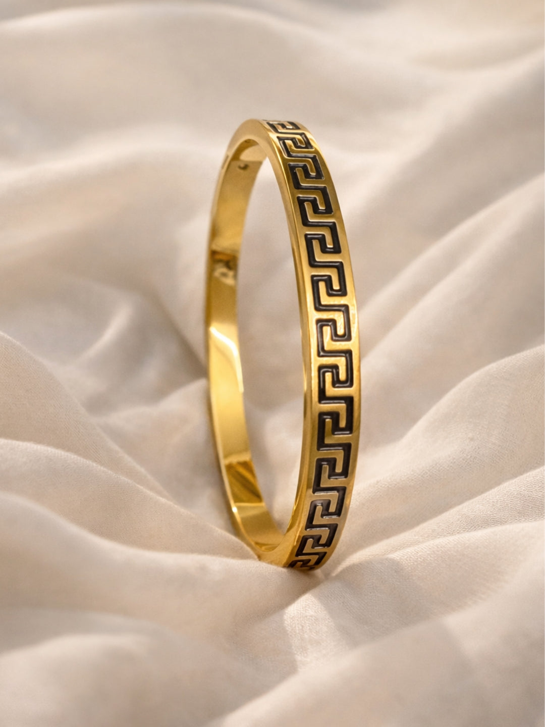Black Engraved Swastik Gold Cuff Bracelet | Anti Tarnish Stainless Steel