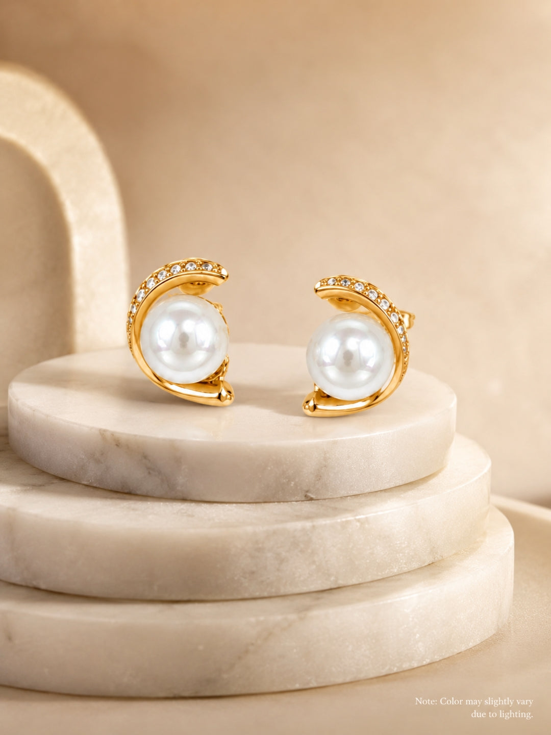 Love Pearl Necklace & Earring Set, 18K Gold Plated