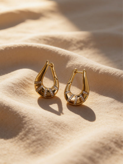 18K Rose Gold Teardrop CZ Designer Hoop Earrings – 2cm