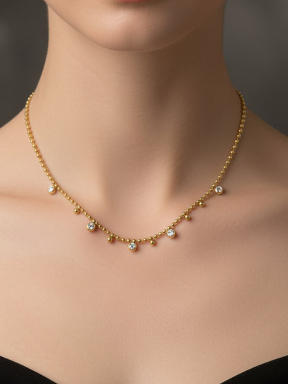 Anti-Tarnish White Stone Beaded Chain | 18K Gold CZ Jewelry