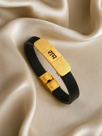 Ram Engraved Bracelet Band Black , 18K Gold Plated Stainless Steel
