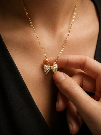Tiny Bow CZ Pendant Necklace – 18K Gold Plated Anti-Tarnish
