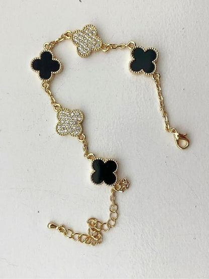 Éternité Quatrefoil Bracelet, 18K Gold-Plated - Black