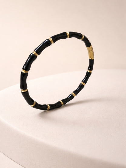 Black Enamel Bamboo Gold Bracelet – Anti Tarnish CZ Cuff