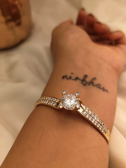 Solitaire Style RoseGold Cuff – 316L Stainless Steel, AD Stones, for Small Wrists