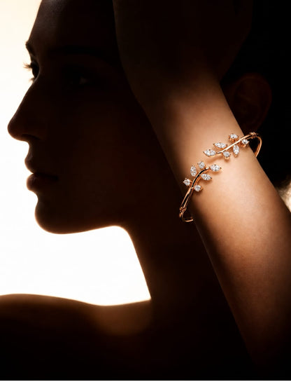 Rose Gold Vine Leaf Open Cuff Bracelet