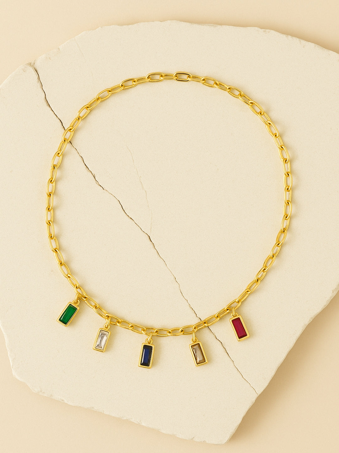 Multicolor Studded Charms Necklace – 18K Gold Plated CZ Charm Chain