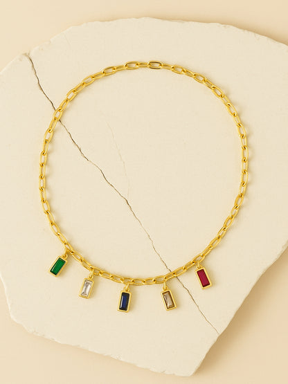 Multicolor Studded Charms Necklace – 18K Gold Plated CZ Charm Chain