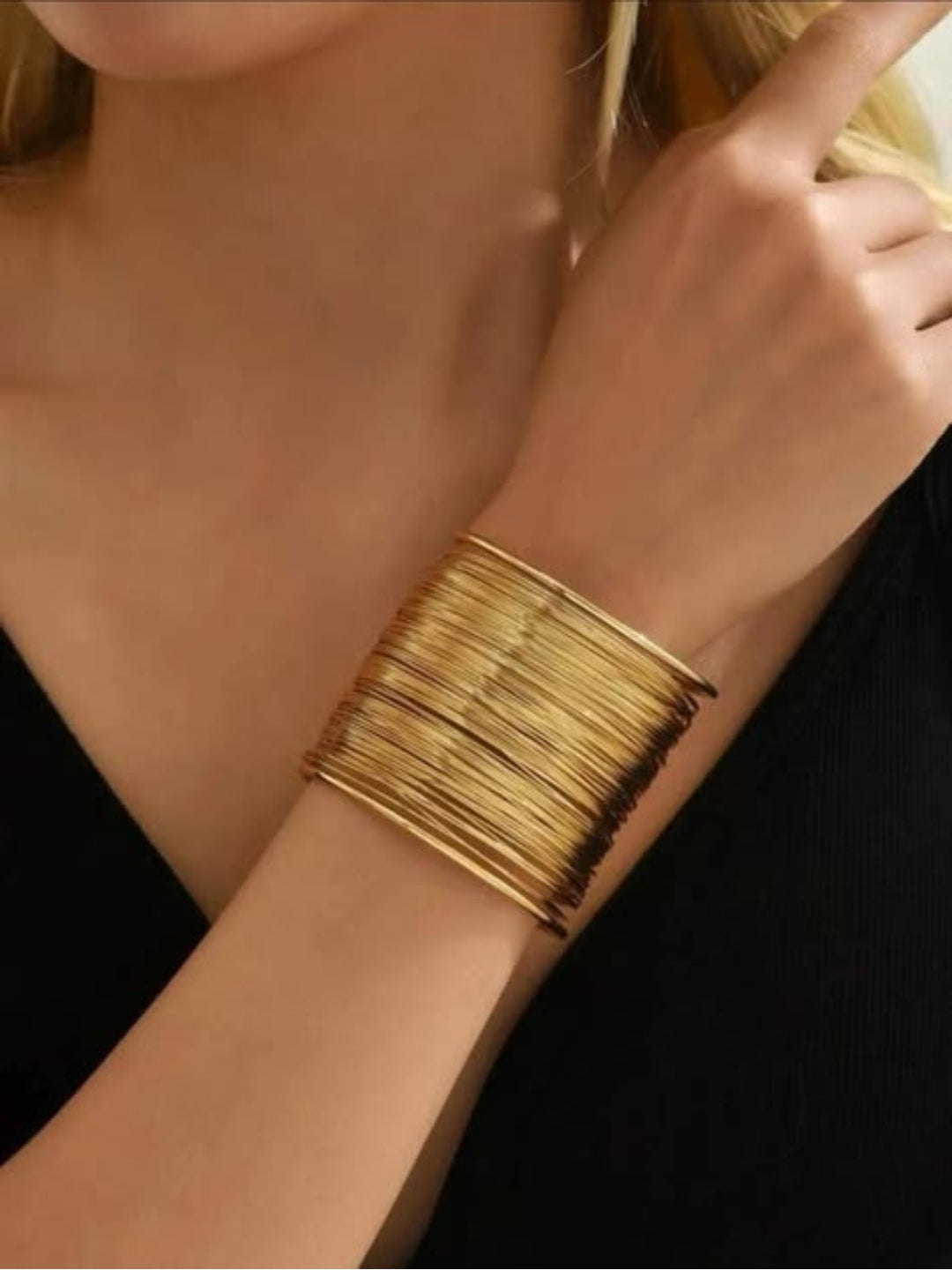 Gold Wired Stack Cuff Bracelet – 18K Gold Plated Stainless Steel
