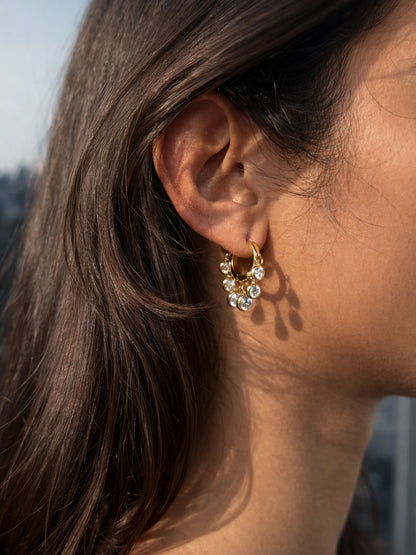 White CZ Charm Hoop Earrings – 18K Gold Plated Everyday Hoops
