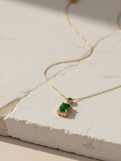 Emerald Moissanite Pendant Chain | 18K Gold Plated, Anti-Tarnish Jewelry