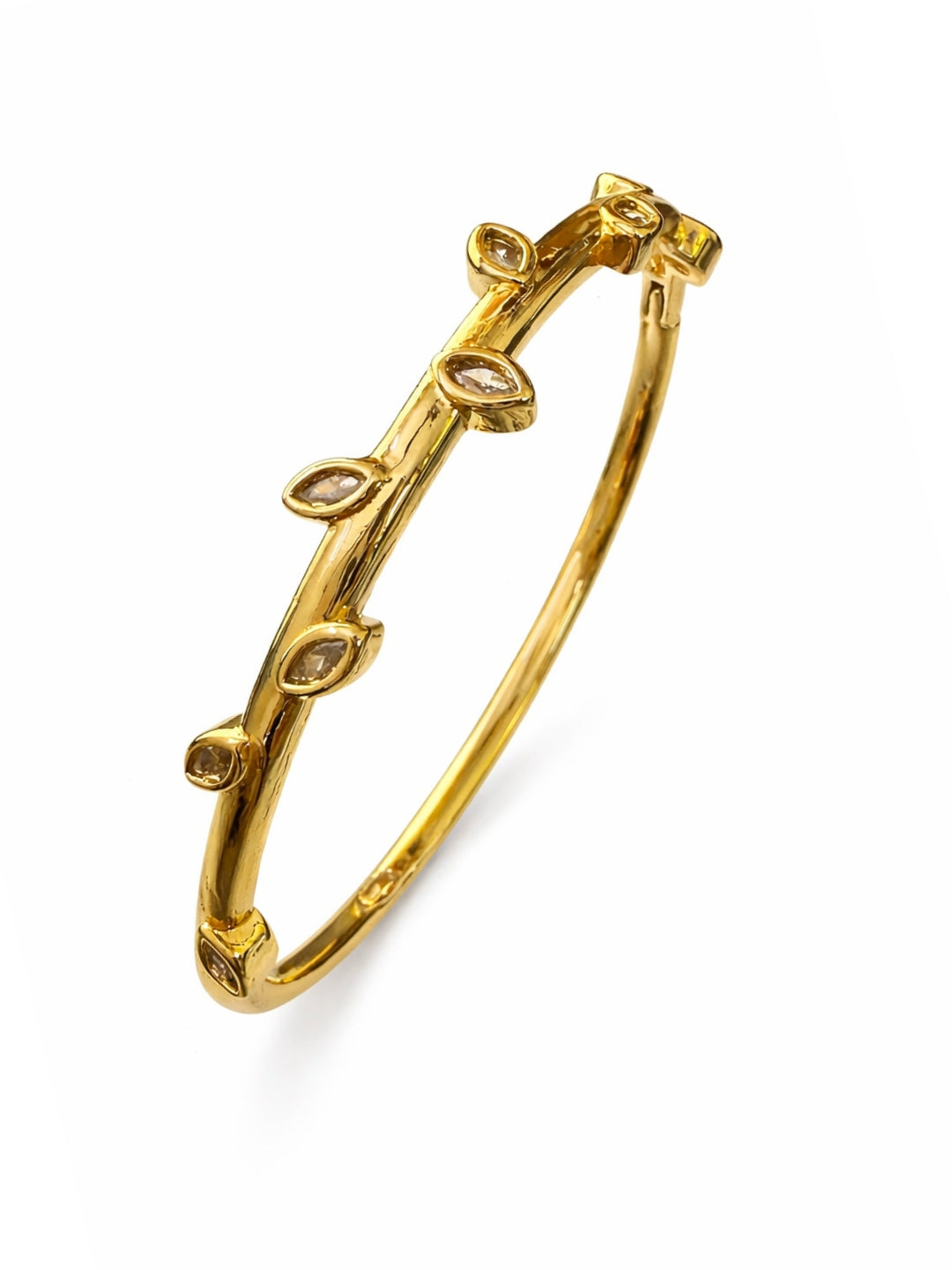 18K Gold Plated Leaf Studded Bracelet with CZ | Anti-Tarnish