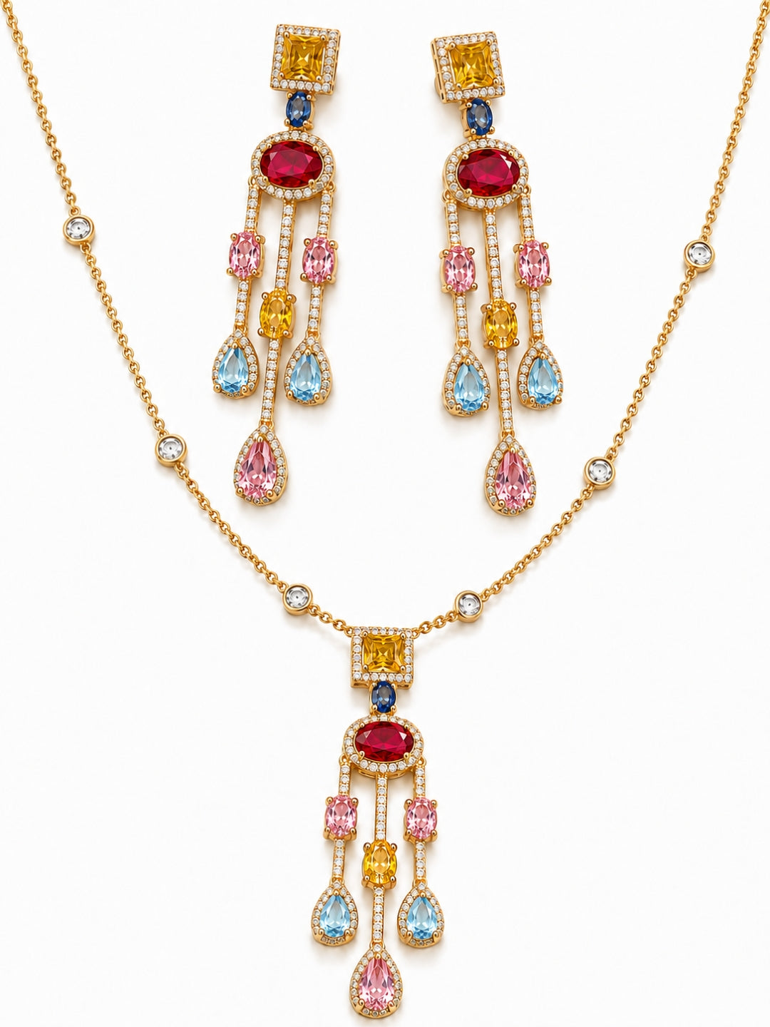 Cascata Multicolor Gold Plated Necklace & Earrings Set