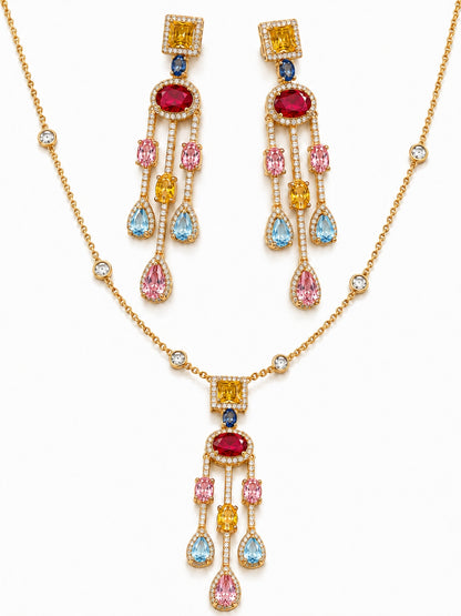 Cascata Multicolor Gold Plated Necklace & Earrings Set
