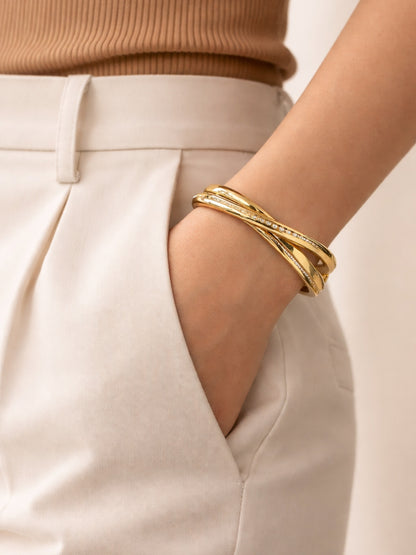 18K Gold Plated CZ Cross Bangle Bracelet | Anti Tarnish Steel