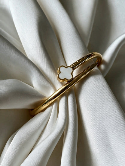 White MOP Clover Nail Cuff Bracelet