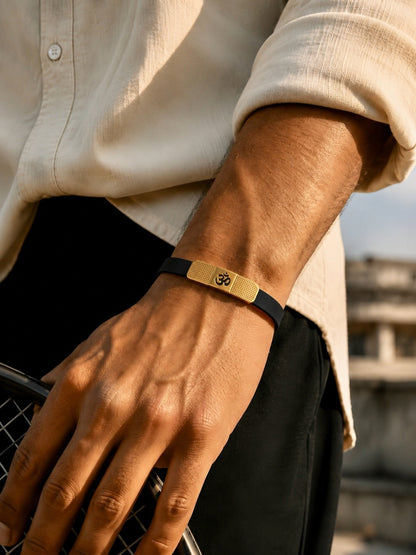 Men's Om Dotted Bracelet – Black Silicone Band with 18K Gold Plated Stainless Steel Charm