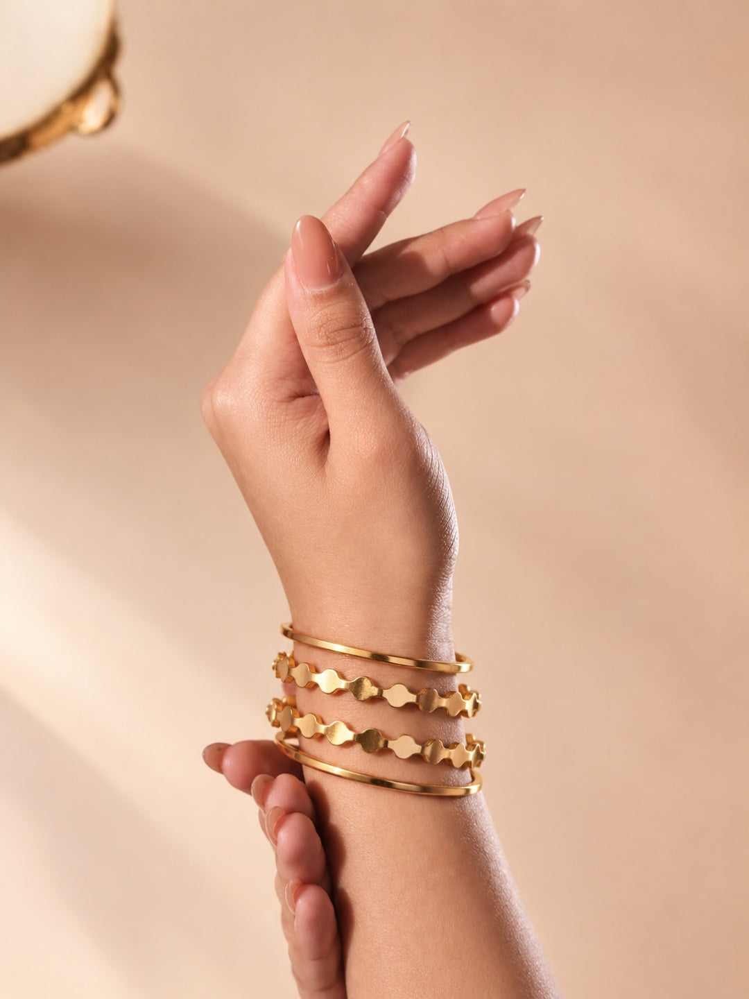 18K Gold Plated Disc Link Stacking Bangles Set | Stainless Steel