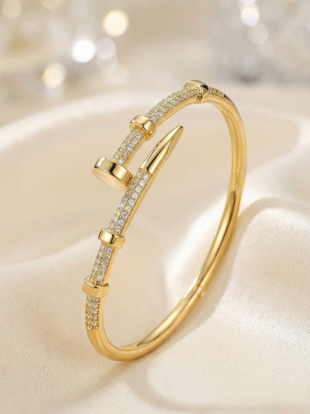 Screw Nail Cuff Bracelet – 18K Gold Plated CZ Stainless Steel