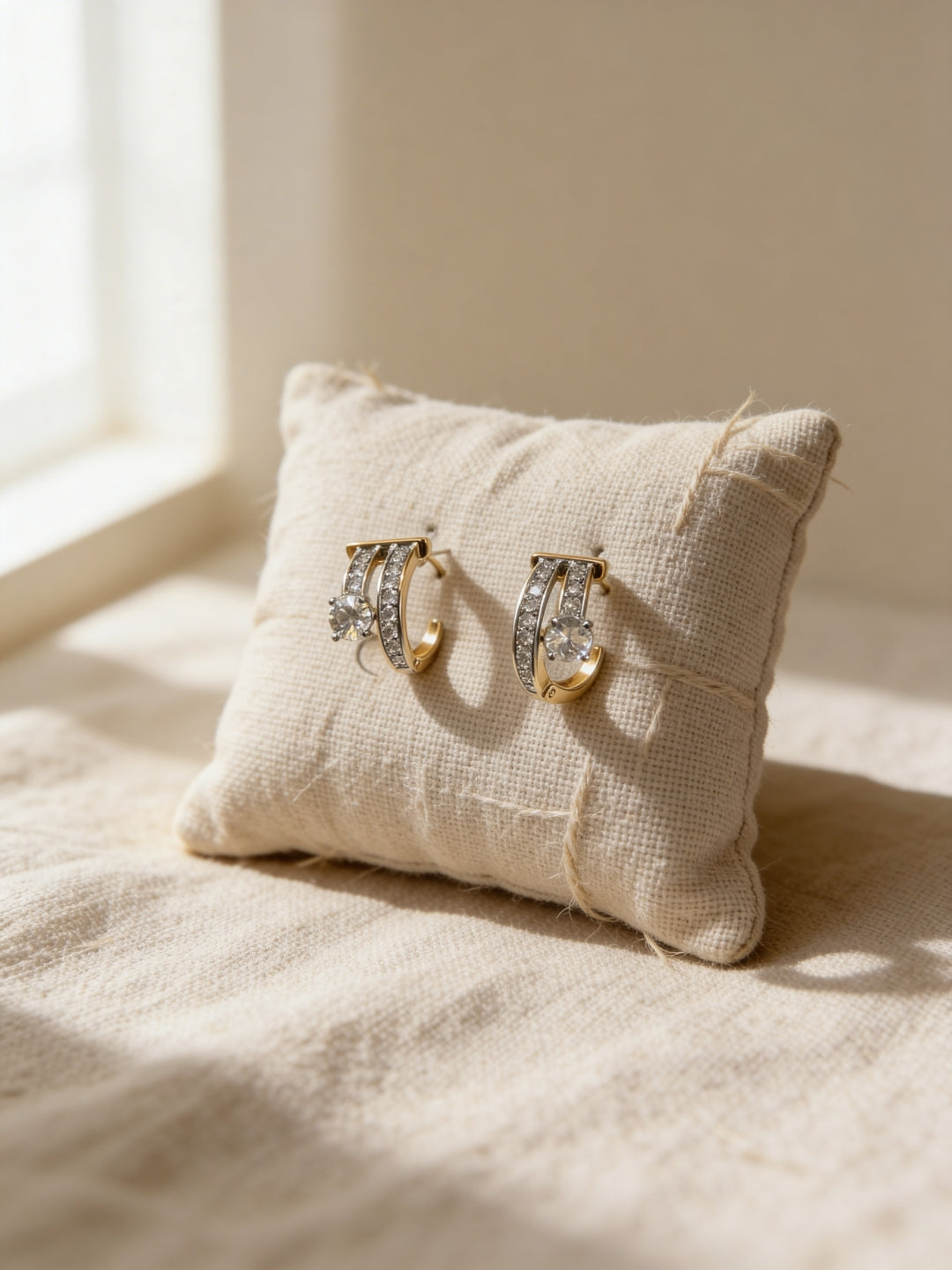 18K Rose Gold Double Line Solitaire CZ Hoop Earrings