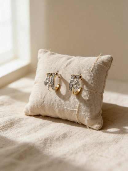 18K Rose Gold Double Line Solitaire CZ Hoop Earrings