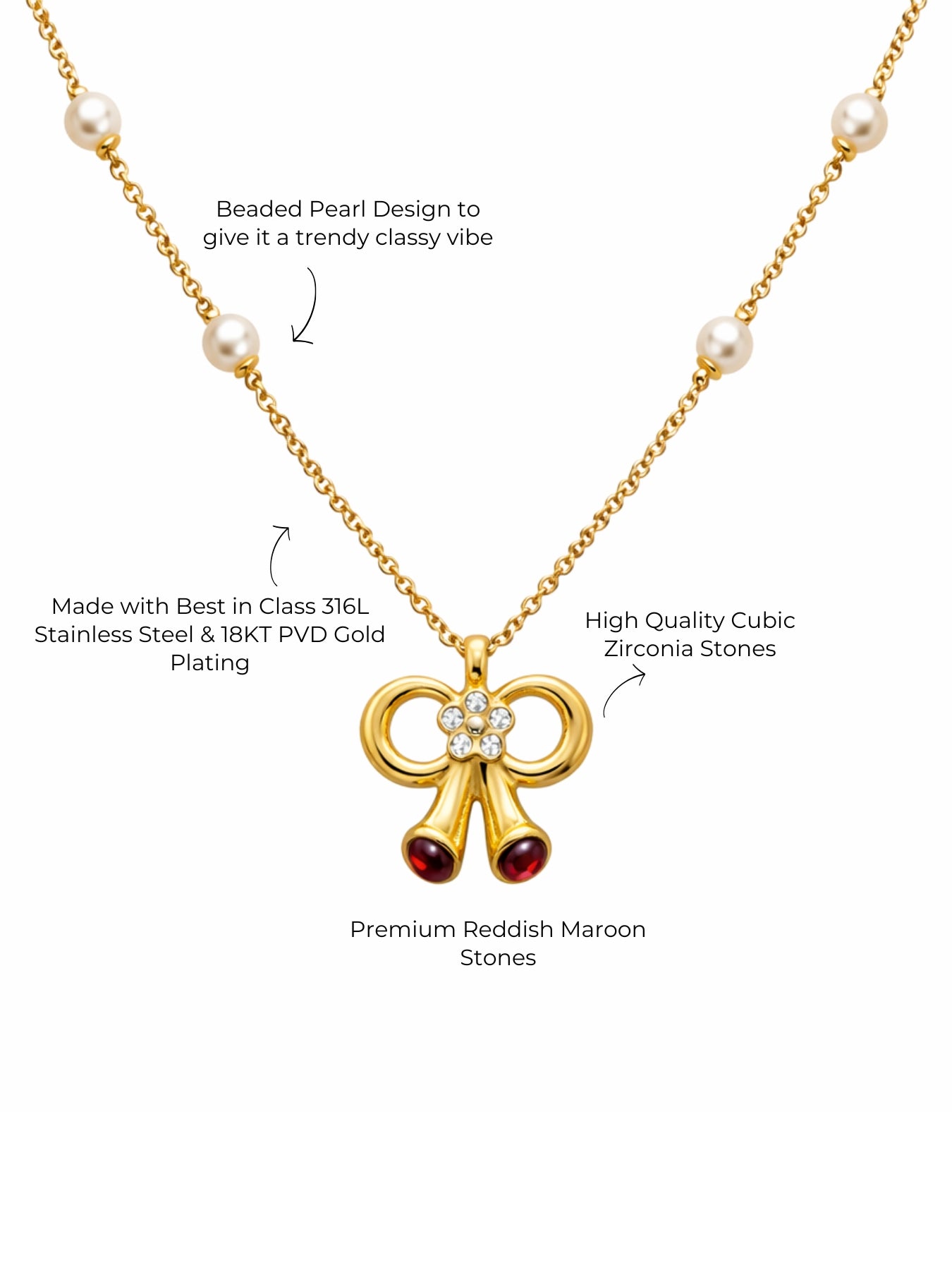 Bow Pearl Gold Necklace | Anti-Tarnish Everyday Chain