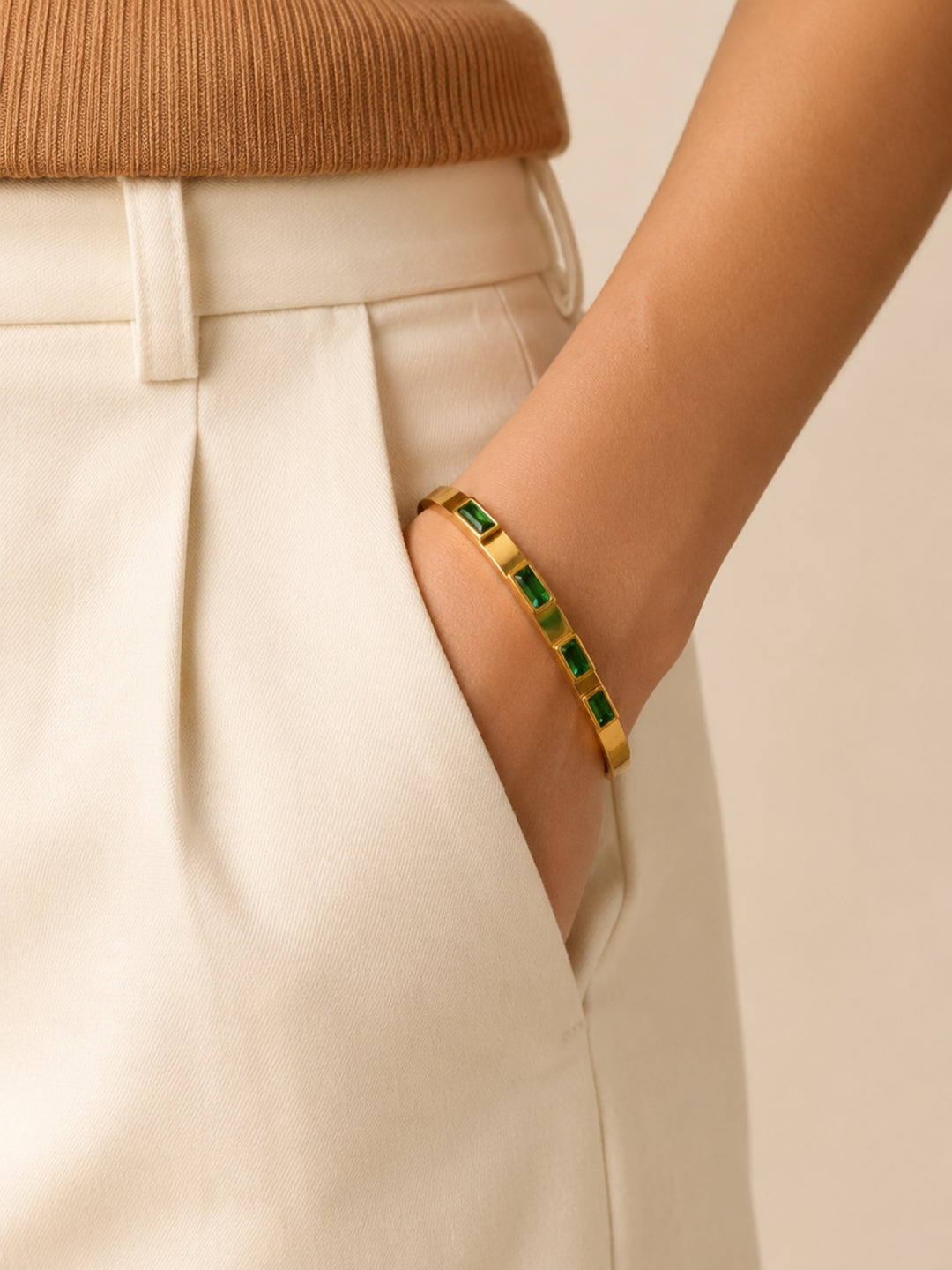 Emerald Green CZ Gold Bracelet – Waterproof Stainless Steel