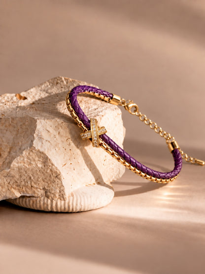 Violet Braided Double line Knot Band Cuff - 18KT Gold Plated