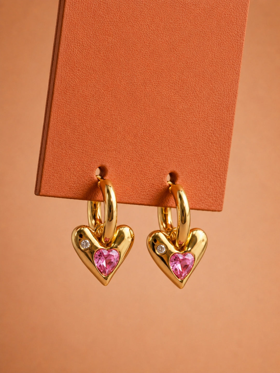 Rosé Heart Charm Hoop Earrings, 18K Rose Gold-Plated