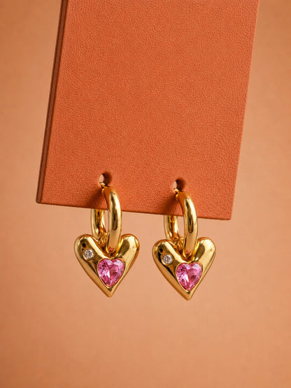 Rosé Heart Charm Hoop Earrings, 18K Rose Gold-Plated
