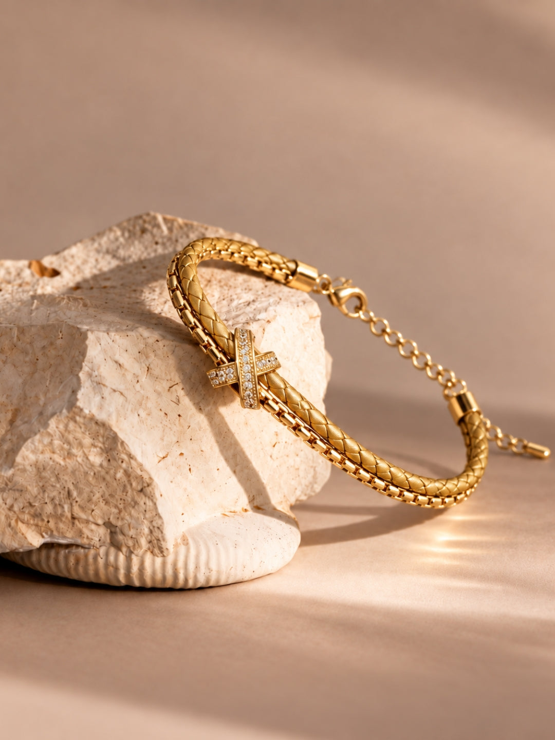 Gold Braided Double line Knot Band Cuff-18KT Gold Plated