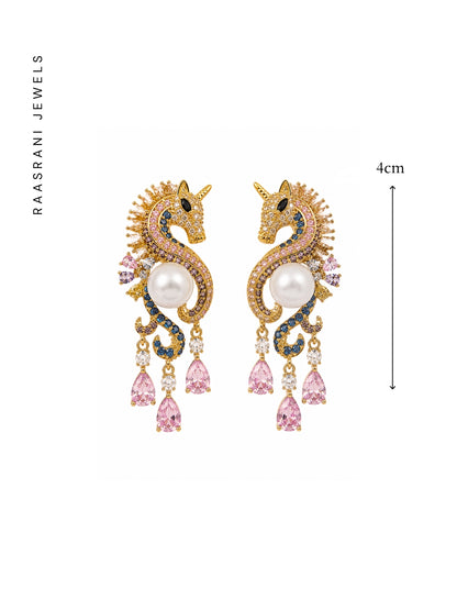 Enchanted Sea Unicorn Pavé Drop Earrings, 18K Gold-Plated