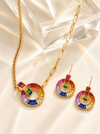 Caleidoscopio Rainbow Interlocking Necklace & Earring Set, 18K Gold-Plated