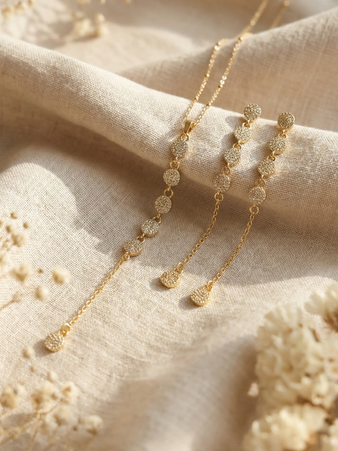 Circular CZ Statement Necklace & Earring Set in 18K Gold Plated
