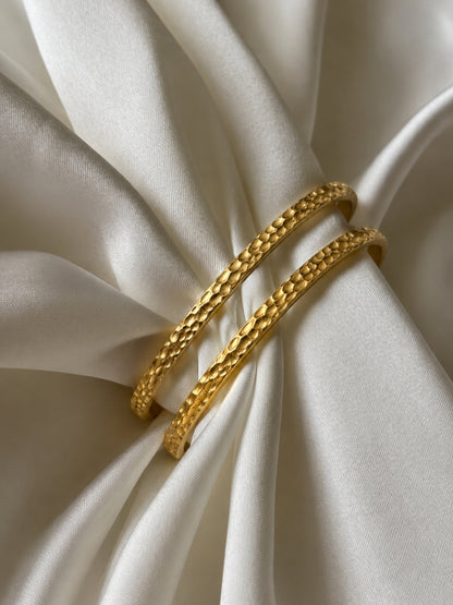 Hammered 18K Gold Plated Stack Bangle