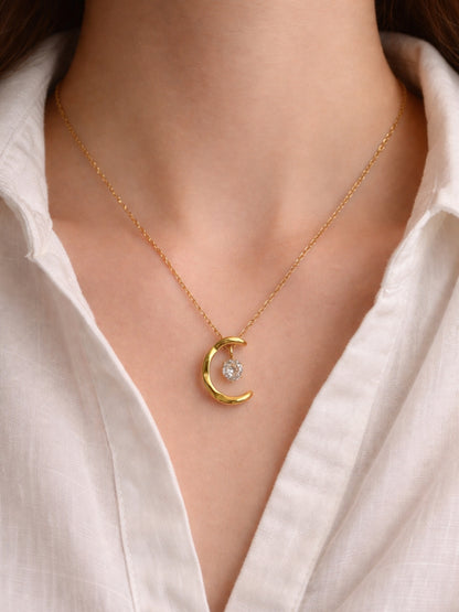 Crescent Moon Solitaire Gold Neckpiece | Anti-Tarnish Everyday Jewelry