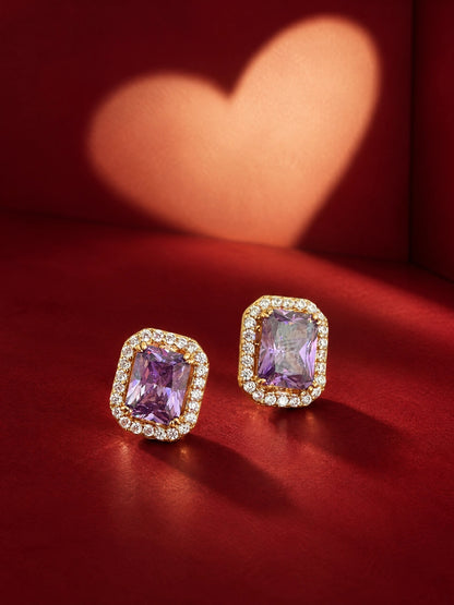 Rose Gold Purple Princess Cut CZ Hoop Earrings | Anti Tarnish