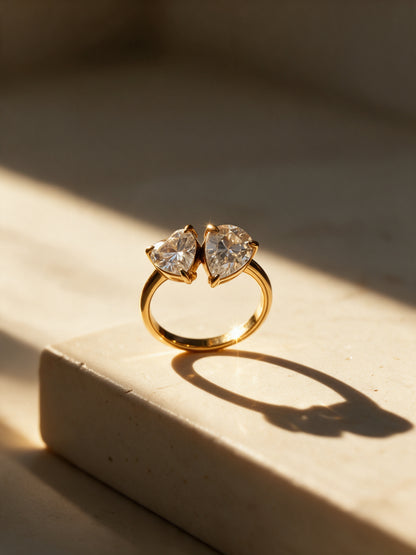 Heart & Marquise Solitaire Ring - 18kt Gold Plating
