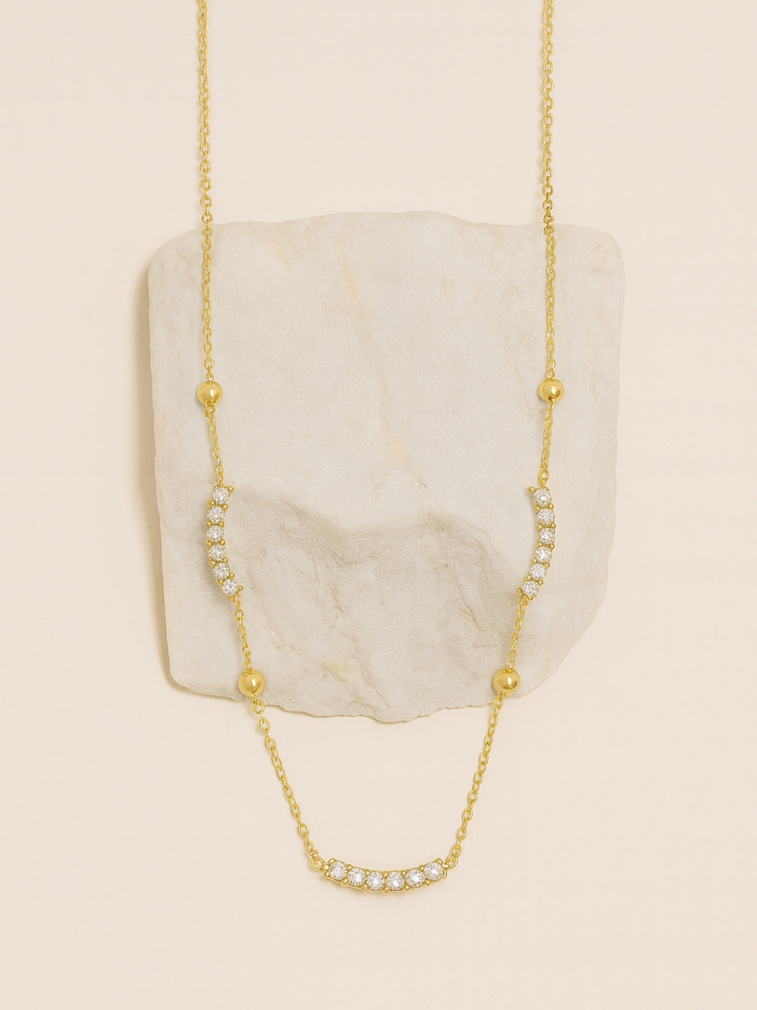 Curve Studded Bead Neckpiece – 18K Gold, CZ, Anti-Tarnish Jewelry