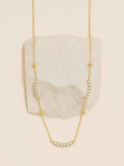 Curve Studded Bead Neckpiece – 18K Gold, CZ, Anti-Tarnish Jewelry