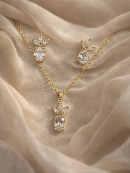 Marquise Leaf Solitaire CZ Jewelry Set – 18K Gold Plated