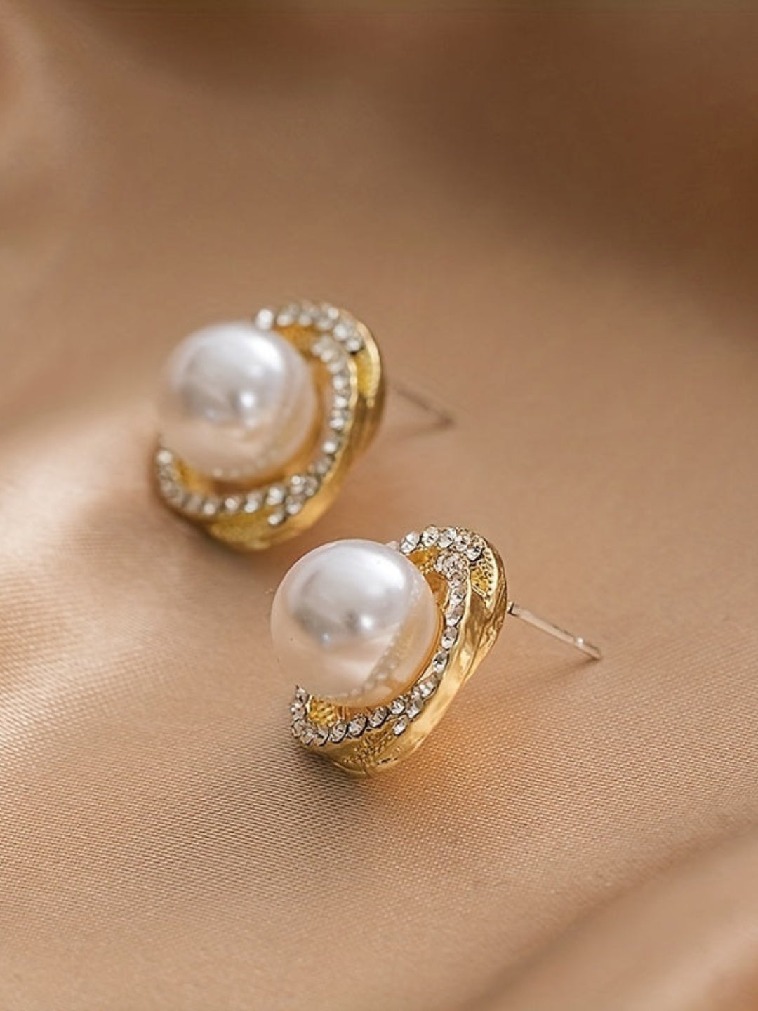Pearl CZ Stud Earrings for Women | Gold Plated