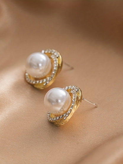 Pearl CZ Stud Earrings for Women | Gold Plated